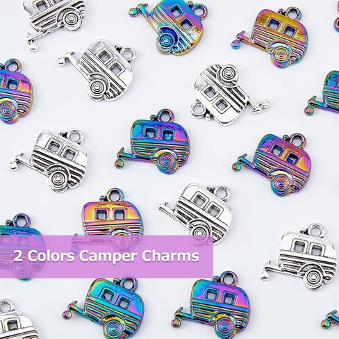 DICOSMETIC 40 قطعة بلونين من Camp Lover Trailer Charms Tibetan Camping Car Charms فضي وقوس قزح اللون في الهواء الطلق إكسسوارات السفر الساحرة سبائك المعلقات لصنع المجوهرات والهدايا اليدوية، الفتحة: 2 مم in Saudi Arabia