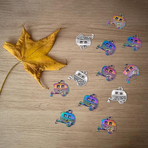 DICOSMETIC 40 قطعة بلونين من Camp Lover Trailer Charms Tibetan Camping Car Charms فضي وقوس قزح اللون في الهواء الطلق إكسسوارات السفر الساحرة سبائك المعلقات لصنع المجوهرات والهدايا اليدوية، الفتحة: 2 مم in Saudi Arabia