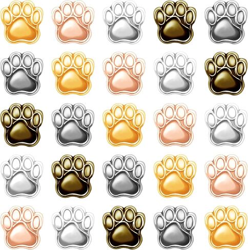 30Pcs Alloy Enamel Dog Paw Footprint Beads Puppy Paw Print Spacer Beads European Large Hole Loose Beads Charms for DIY Snake Chain Bracelet Jewelry Making Hole:4.8mm in Saudi Arabia