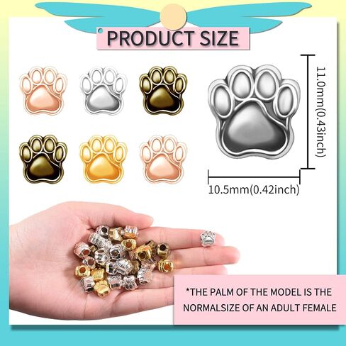 30Pcs Alloy Enamel Dog Paw Footprint Beads Puppy Paw Print Spacer Beads European Large Hole Loose Beads Charms for DIY Snake Chain Bracelet Jewelry Making Hole:4.8mm in Saudi Arabia