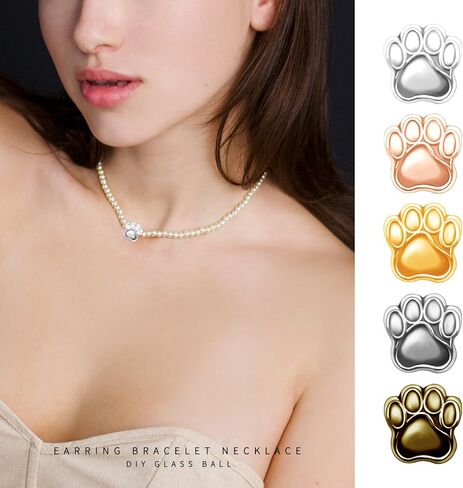 30Pcs Alloy Enamel Dog Paw Footprint Beads Puppy Paw Print Spacer Beads European Large Hole Loose Beads Charms for DIY Snake Chain Bracelet Jewelry Making Hole:4.8mm in Saudi Arabia