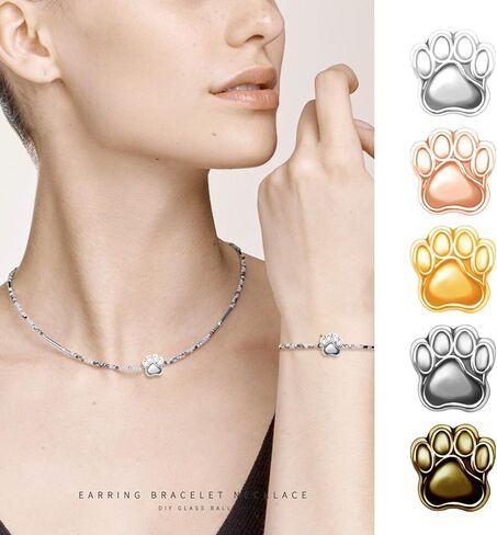 30Pcs Alloy Enamel Dog Paw Footprint Beads Puppy Paw Print Spacer Beads European Large Hole Loose Beads Charms for DIY Snake Chain Bracelet Jewelry Making Hole:4.8mm in Saudi Arabia
