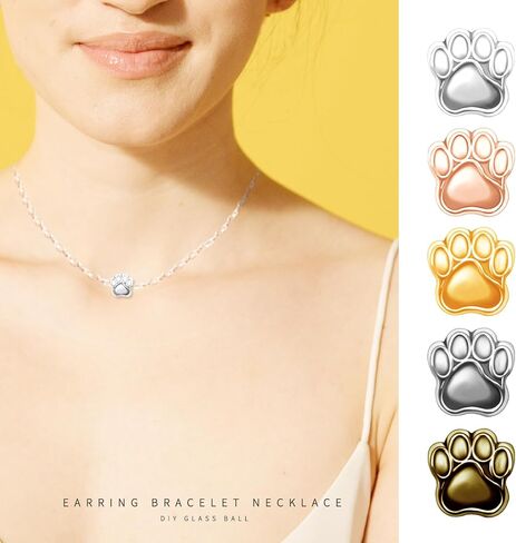 30Pcs Alloy Enamel Dog Paw Footprint Beads Puppy Paw Print Spacer Beads European Large Hole Loose Beads Charms for DIY Snake Chain Bracelet Jewelry Making Hole:4.8mm in Saudi Arabia