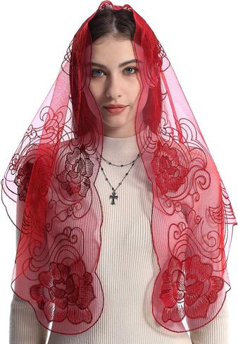 Bozidol الكاثوليكية مانتيا الحجاب الشامل-مثلث الصليب التطريز الكنيسة الدانتيل الحجاب الإسبانية مصلى كتلة غطاء الرأس مع مقاطع in Kuwait