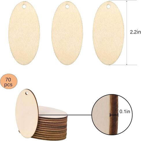 70 قطعة من القرط الخشبي البيضاوي غير المكتمل، شرائح خشبية بيضاوية طبيعية ريفية خشبية فارغة أقراط قلادة للمجوهرات شكل بيضاوي الحرف اليدوية الزفاف المركزية عيد الميلاد in Kuwait