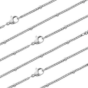 12Pcs 18" Stainless Steel Satellite Beaded Necklace Chains Curb Link Chain Bulk for Jewelry Making Supplies 2mm