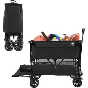 Elevon Collapsible Foldable Wagon, Grocery Beach Cart Large Capacity 450LBS, All Terrain Heavy Duty Cart with Wheels & Drink Holders, Collapsible Wagon Portable for Outdoor Beach Gardening Shopping