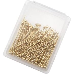 INSPIRELLE 100PCS Gold Plated Brass Ball Head Pins 22 Gauge Satin Pins for DIY Jewelry Making Findings - 30mm (1.2 Inch) Long