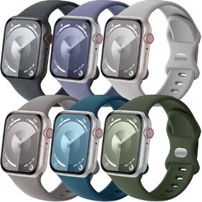 6 Pack Sport Band Compatible with Apple Watch Band 44mm 45mm 40mm 42mm 38mm 41mm 49mm Men Women, Soft Silicone Waterproof Replacement Strap for iWatch Bands Series 9 8 7 6 5 4 3 2 1 SE Ultra