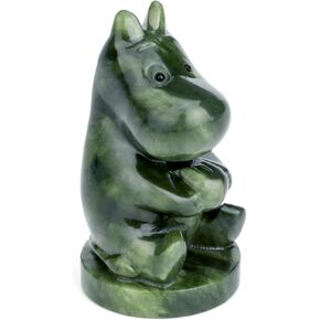 gemshan Hippo Statue Hand Carved Art Natural GreenJade Animal Figurine for Home Office Decoration with Luck