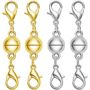 S925 Silver Double Lobster Magnetic Necklace Clasps, Magnetic Necklace Clasps and Closures,Magnetic Jewelry Clasps for Necklaces Extender Bracelet Clasps and Closures (4golden)