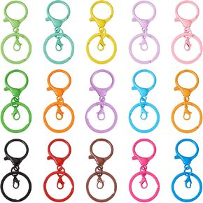 30Pcs 15 Colors Lobster Claw Clasps Keychain Colorful Metal Lobster Clasp Swivel Trigger Clips with Jump Rings Keychain Flat Split Keychain Ring Spray Painted Iron Key Rings for DIY Craft