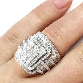 Fashion Shiny Full CZ Stone Cushion Cut 4ct Zircon Diamonds Stone Square Cut Diamond Engagement Ring 925 Sterling Silver Wedding Band Ring Eternal Promise Ring for Women
