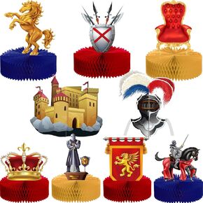9 Pieces Knights Decorations Knight Birthday Party Supplies Medieval Honeycomb Centerpieces Castle Table Centerpieces Medieval Table Topper for Birthday Party Baby Shower Decorations