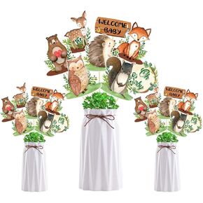 24 Pcs Woodland Baby Shower Decorations, Woodland Animals Baby Shower Centerpieces Oh Baby Party Decorations Woodland Cupcake Toppers Baby Boy Girl Birthday Party Favors Supplies