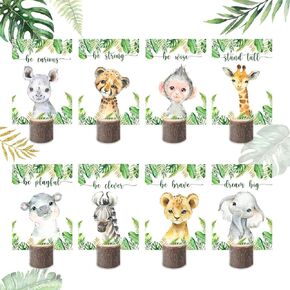 16Pcs Safari Jungle Baby Shower Centerpieces and Wooden Stands for Boys Girl, Jungle Animals Baby Shower Party Supplies, Wild Jungle Animal Birthday Party for Table Decorations