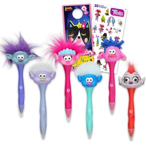Trolls Pens Set - Bundle with 6 Trolls Pens Plus Trolls Stickers for Kids School Supplies | Trolls Desk Accessories for Boys, Girls (Styles May Vary)