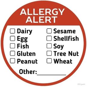 500 Pcs Allergy Stickers, Circular with Top 10 Common Allergen Checklist on Writable Surface, Red Adhesive Allergies Label for Kids Allergy Alert and Food Safety Labels