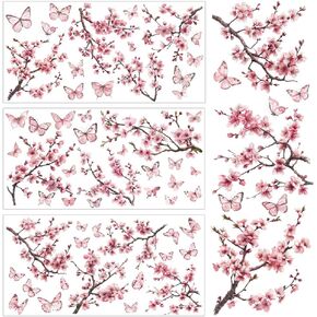 3 Sheet Rub on Floral Transfer Decals for Furniture Vintage Peach Blossom Flower Branches and Butterflies Rub on Transfer Stickers for Wood DIY Paper Window Home Decor 11.8 x 5.9 Inch