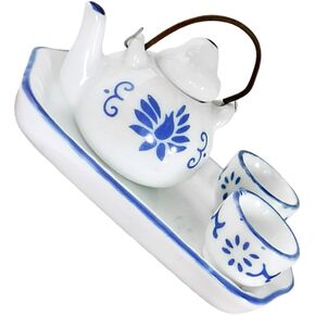 SUPVOX 1:12 Miniature Tea Cup Sets Dollhouse Porcelain Tea Cup Set Ceramic Chinese Flower Pattern Tea Cup Pot Set Doll House Accessories