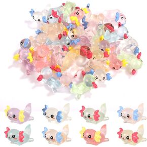 32pcs Mini Resin Axolotl Miniature Figurine, Glow in The Dark Tiny Animal Figurines Small Luminous Axolotl Ornament Charm for Garden Landscape DIY Craft Dollhouse Potted Plants Decorations