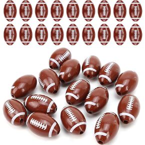 50 Pcs Football Beads for Bracelets, 28mm Rugby Wooden Charms 3.3mm Hole, Jewelry Making Finding, Rustic Wood Sport Spacer Buttons for Handmade DIY Crafts, Keychain, Loose Bangle, and Home Decoration