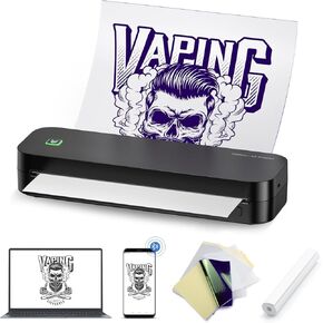 BIOMASER Tattoo Printer Wireless Tattoo Stencil Printer for Tattooing- Bluetooth Tattoo Transfer Stencil Machine Thermal Printer Copier with 20pcs Transfer Paper 1 Roller Thermal Paper