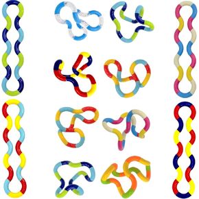 12pcs Fidget Twister Toys - Sensory Items 16 Link Quiet Fidget Toys for Adults Boys Girls Anxiety Stress Relief Toys Pack- Squeeze, Twist, Chain Spinner Alternative Gift
