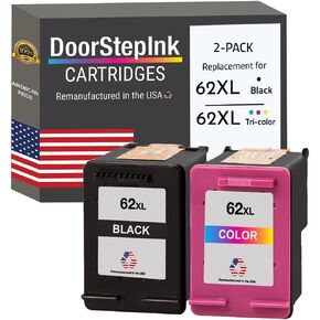 DoorStepInk Remanufactured in The USA Ink Cartridge Replacements for HP 62XL 62 XL 1 Black C2P05 1 Color C2P07 for HP Envy 5540 5541 5542 5646 7640 800 OfficeJet 200 250 5740 8045 5745