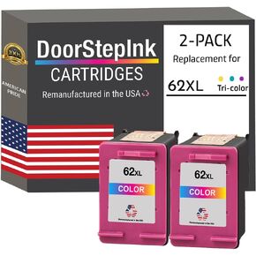 DoorStepInk معاد تصنيعها في الولايات المتحدة الأمريكية بدائل خرطوشة الحبر HP 62XL 62 XL 2 Color C2P07 لـ HP Envy 5540 5541 5542 5646 7640 800 OfficeJet 200 250 5740 8045 5745 in Kuwait