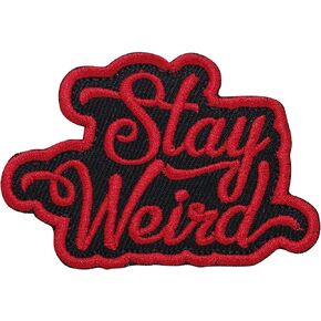 Stay Weird Hook and Loop Patches Embroidered Patch Applique for Jeans, Hats, Bags, Backpack, Clothing Decor Fastener, Black