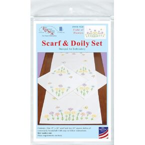 Jack Dempsey Stamped Dresser Scarf & Doilies Perle Edge-Field Of Flowers -448 928