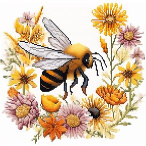 51buyoutgo Bee Cross Stitch Kits, 11 Ct Count Funny Pre Printed Counted Stamped Cross Stitch Embroidery Needlepoint Patterns Kit for Adults Beginners, Honeybee Easy Advanced Crossstitch Crossstitching