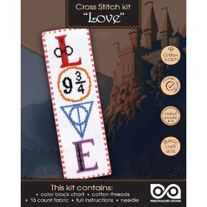 Counted Cross-Stitch Bookmark Kit 'HP Love' - DIY Set for Hand Embroidery with Pattern Design