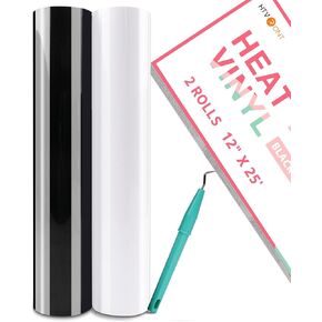 HTVRONT Black Heat Transfer Vinyl Rolls - 12" x 25ft Black Iron on Vinyl for Shirts, Black Iron on for All Cutter Machine - Easy to Cut & Weed for Craft Heat Vinyl Design(Black)