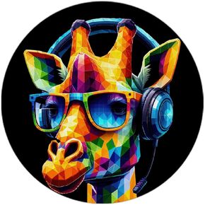QUICQOD Giraffe Game Mouse Pad,Trendy Animal Neon Headphones Round Mouse Pad,Non-Slip Rubber Base Mousepads for Home Office Dorm Desk Decor,8.7 x 8.7 Inch