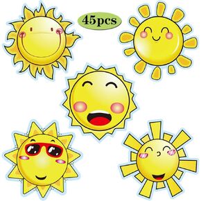 Blulu 45 Pcs Sun Cutouts 5 Designs Bulletin Board for Classroom Decoration Sun Cutouts Gifts DIY Crafts Project Summer Spring Sunshine Party Supplies, 5.9 x 5.9 Inch