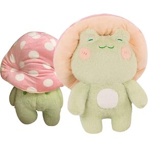 Frog Plushies Toys, 17" Cute Frog Pillow with Mushroom Hat Stuffed Animals, Kawaii Plushies Gift for Kids Girls Adults Valentines Birthdays Gift（Light Green Red hat, 17inch