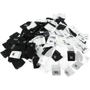 Hitefu 320PCS Size Labels for Clothing, Black & White Clothing Size Tags Sewing Woven Garment Size Labels, Cotton Crafting Embroidered Size Tags, XS-4XL