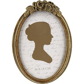 Sunlit Vintage Picture Frame 4x6 Inch, Oval Antique Photo Frames with Glass Front, Luxury Photo Display, Tabletop Wall Hanging, Gift Ideas, Golden Rose
