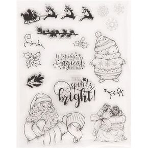 Arbuya Santa Clause Christmas Sleigh Snowflakes Penguin Rubber Stamps Clear Stamps for Christmas Card Making Decoration and DIY Scrapbooking Crafts