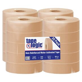 Tape Logic (20 Rolls 1 1/2 Inch x 500 Feet, Non-Reinforced Gummed Kraft Packing Tape, Water Activated, for Shipping and Packaging