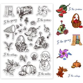 PH PandaHall Four Season Theme Clear Stamps for Card Making, Clear Silicone Stamp Spring/Summer/Autumn/Winter Scenery Transparent Craft Seal Stamp Rubber Stamp for Scrapbooking Album Journal Decor