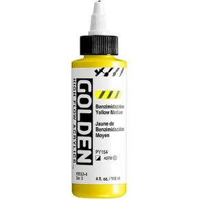 High Flow Acrylics by GOLDEN, Benzimidazolone Yellow Medium, 4 fl. oz. Bottle, Professional Acrylic Paint, Semi-Opaque