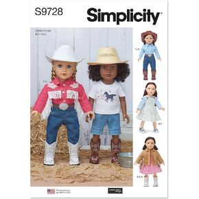 Simplicity 18" Doll Clothes Sewing Pattern Kit by Elaine Heigl Designs, Code S9728, Multicolor