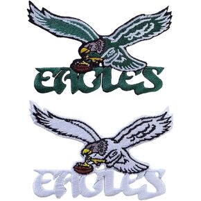 2 Pcs, Green and White, 4 x 2.5 inches Embroidered Eagle Patches for Iron on and Sewing Decorate Clothing