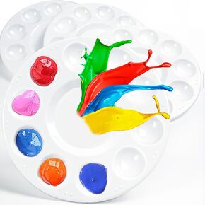 4pcs Art Paint Tray Palette, Plastic Pallet for Adults & Kids for Painting, DIY Craft,Play Party at Home, Kindergarten or Class, White