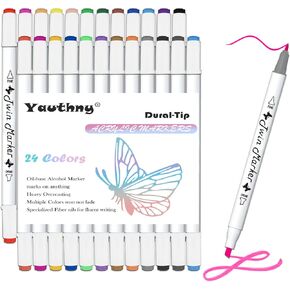 Alcohol Based Marker with Case, 24 Colors Dual Brush Tip Permanent Art Markers for Book Painting Card Making Coloring Illustrations Sketch, Christmas gift for Adults Kids 8-12