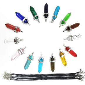 TIHOOD 30PCS/Set DIY Healing Pointed Chakra Beads Crystals Stone Random Color Beads Pendant for Pendant Necklace Jewelry Making with Black Leather Necklace Chain