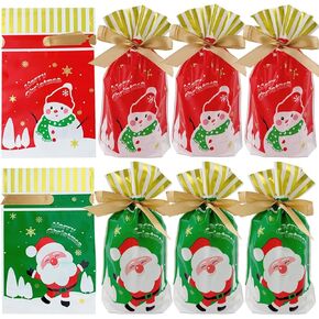 VIFOME Christmas Party Favor Bags,24pcs Santa Bags Christmas Treat Bags Christmas Goodies Bags Santa Plastic Drawstring Bags Candy Goodies Bags Gift Wrapping Bags Holiday Party Decoration